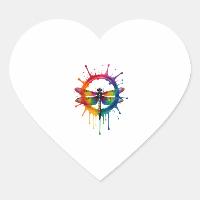 Cool Graphic Tie Dye Sunglasses Dragonfly Illustra Heart Sticker (Front)