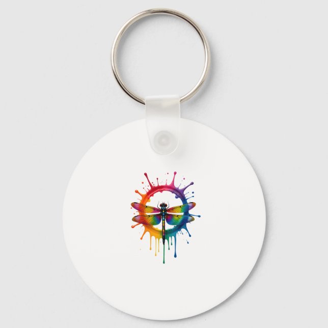 Cool Graphic Tie Dye Sunglasses Dragonfly Illustra Key Ring (Front)
