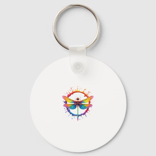 Cool Graphic Tie Dye Sunglasses Dragonfly Illustra Key Ring (Front)