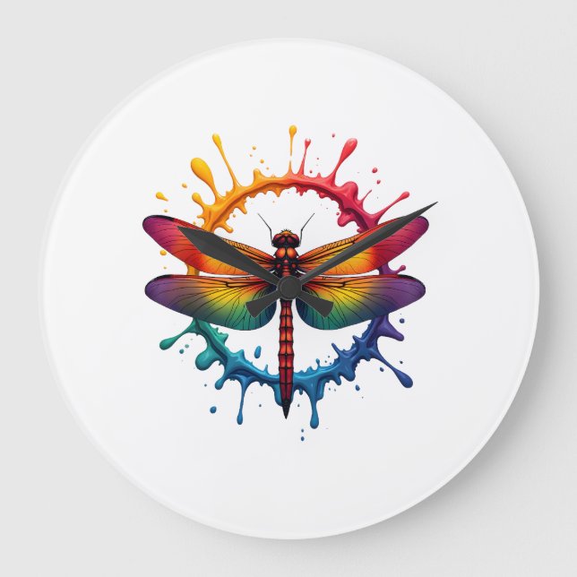Cool Graphic Tie Dye Sunglasses Dragonfly Illustra Large Clock (Front)