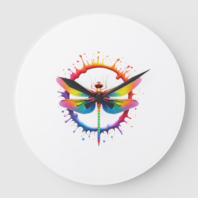 Cool Graphic Tie Dye Sunglasses Dragonfly Illustra Large Clock (Front)