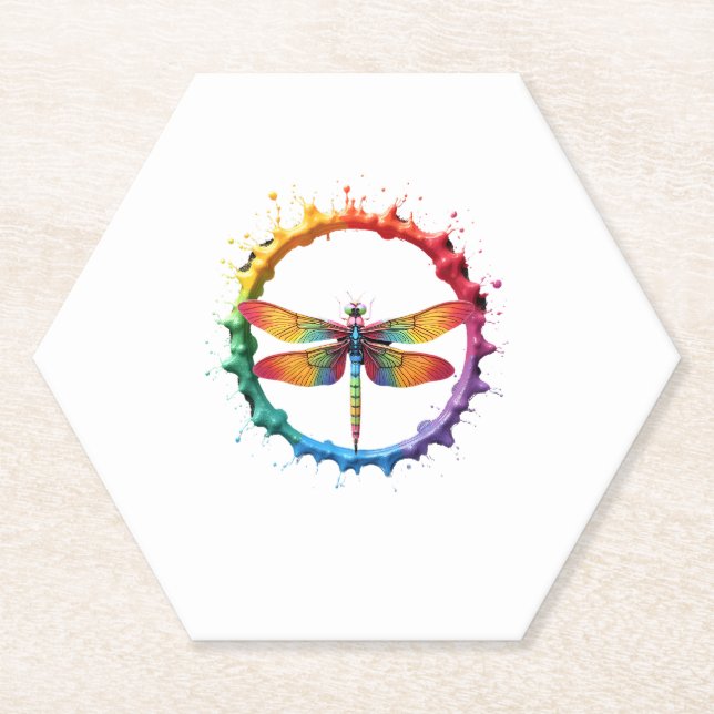 Cool Graphic Tie Dye Sunglasses Dragonfly Illustra Paper Coaster (Front)