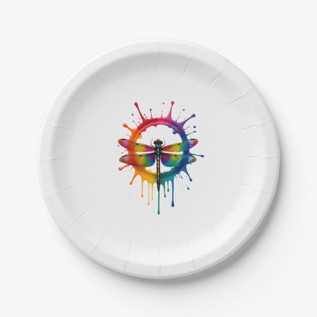 Cool Graphic Tie Dye Sunglasses Dragonfly Illustra Paper Plate (Front)