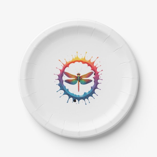 Cool Graphic Tie Dye Sunglasses Dragonfly Illustra Paper Plate (Front)