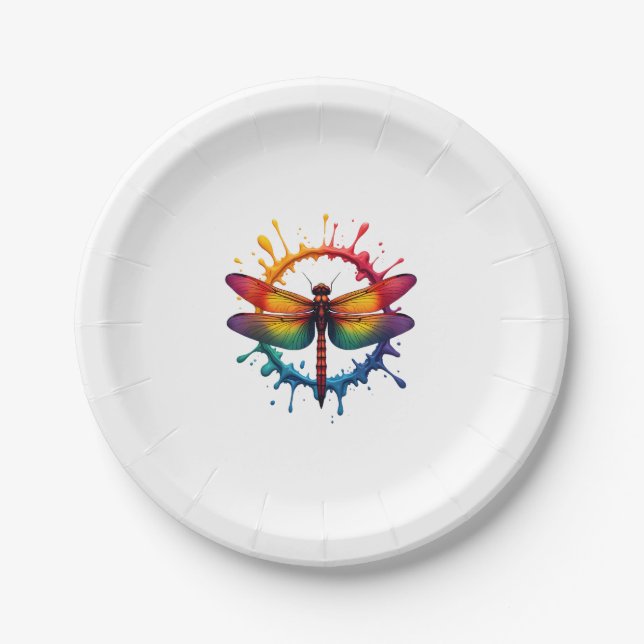 Cool Graphic Tie Dye Sunglasses Dragonfly Illustra Paper Plate (Front)