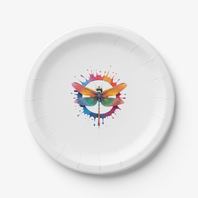 Cool Graphic Tie Dye Sunglasses Dragonfly Illustra Paper Plate (Front)