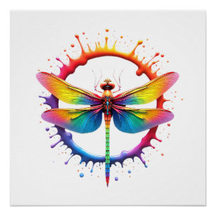 Cool Graphic Tie Dye Sunglasses Dragonfly Illustra Poster