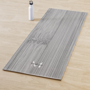 Cool gray black white bamboo wood print Monogram Yoga Mat