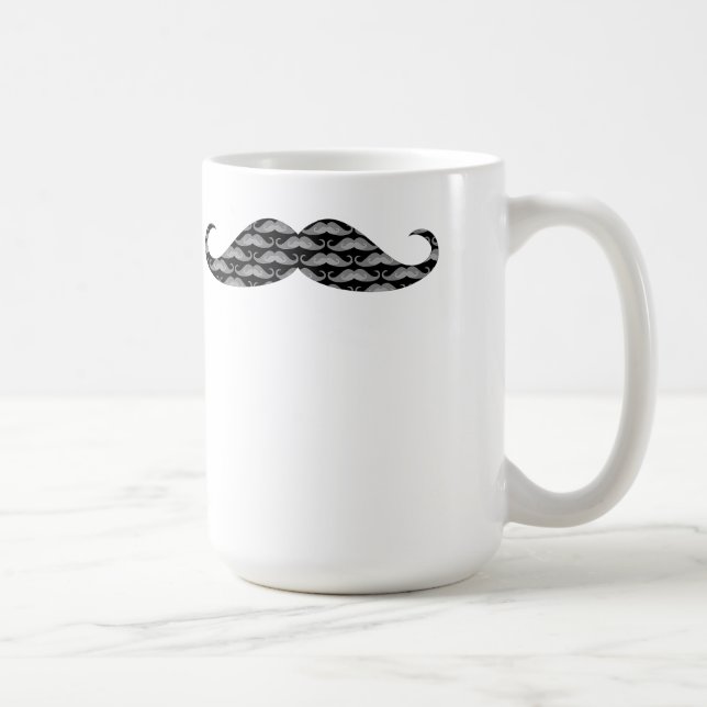 Cool Grayscale Moustache Patterns Coffee Mug (Right)