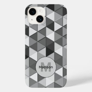Cool Grayscale triangle geometric pattern Monogram Case-Mate iPhone 14 Case
