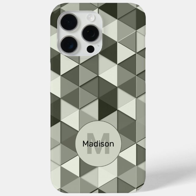 Cool Grayscale triangle geometric pattern Monogram Case-Mate iPhone Case (Back)