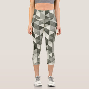Cool Grayscale triangles geometric pattern Capri Leggings