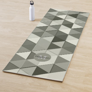 Cool Grayscale triangles geometry pattern Monogram Yoga Mat
