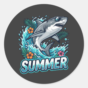 Cool Great White Shark Jumping - summer animal  Classic Round Sticker