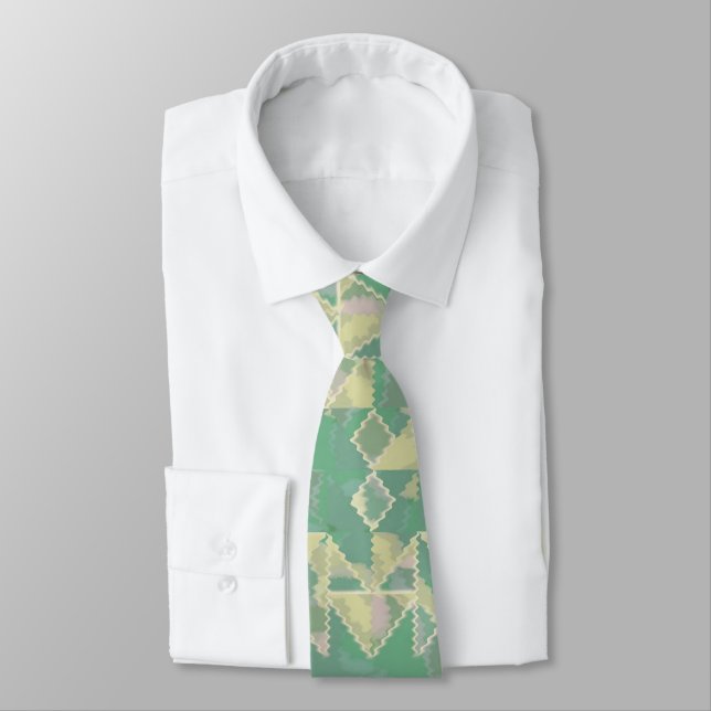 Cool Green Abstract Patchwork Quilt Pattern Tie (Tied)
