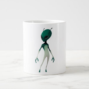 Cool Green Alien Illustration - Modern Sci-Fi Char Large Coffee Mug