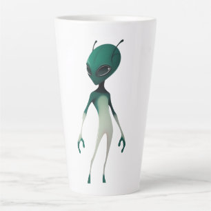 Cool Green Alien Illustration - Modern Sci-Fi Char Latte Mug