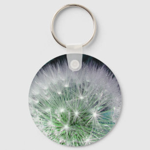 Cool green and white dandelion with waterdrops key ring