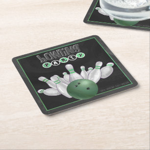 Cool Green Bowling Party Coasters