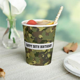 Cool Green Camo Happy Birthday Custom Age Paper Cups