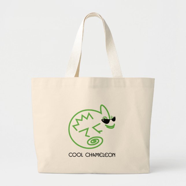 Cool Green Chameleon Large Tote Bag (Front)