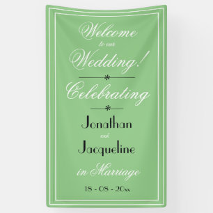 Cool Green Chic WhiteBlack Script Wedding Welcome Banner