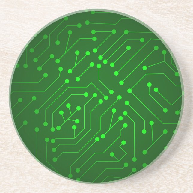 Cool Green Circuit Board Design Coaster (Front)