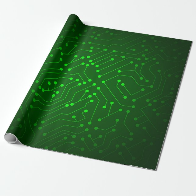 Cool Green Circuit Board Design Wrapping Paper (Unrolled)