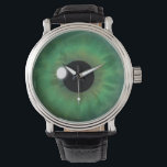 Cool Green Eye Iris Eyeball Custom Wrist Watch<br><div class="desc">Green Eye Iris – GREI100 © Sunny Mars Designs. Cool,  fun  custom printed green eyeball wrist watch with a trendy,  modern,  beautiful,  unique,  freaky,  creepy,  weird and twisted graphic illustration of a striking big green realistic eyeball iris of an eye.  Other colour eyeball designs are also available in store.</div>