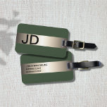 Cool Green Faux Metal Stripe Bold Monogram Luggage Tag<br><div class="desc">Elegant customisable green luggage tag with FAUX metal stripe and your bold monogram.</div>