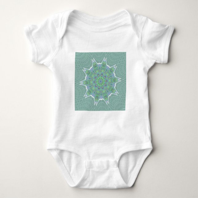 Cool Green Floral pattern Baby Bodysuit (Front)