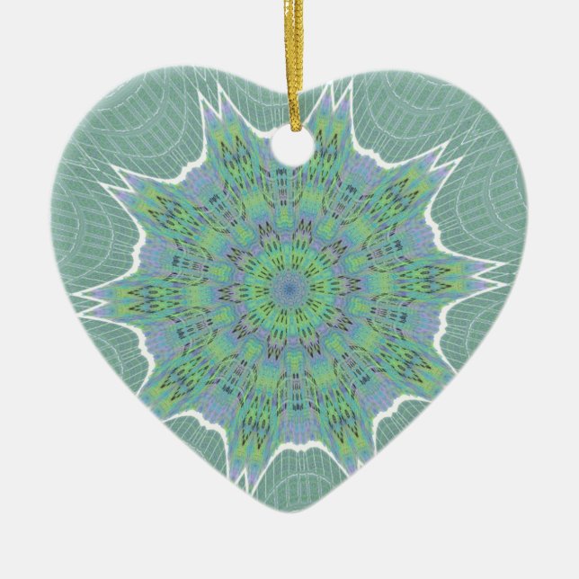 Cool Green Floral pattern Ceramic Tree Decoration (Front)