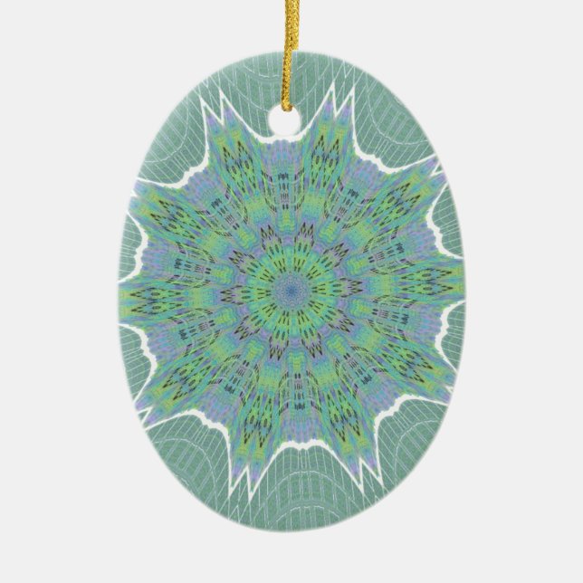 Cool Green Floral pattern Ceramic Tree Decoration (Front)