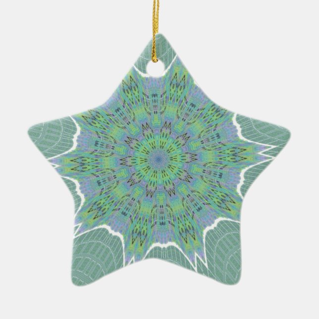 Cool Green Floral pattern Ceramic Tree Decoration (Front)