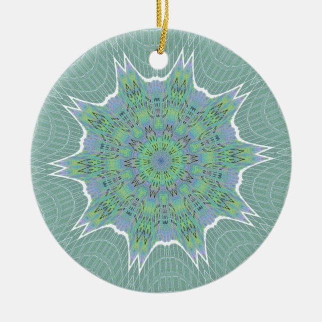 Cool Green Floral pattern Ceramic Tree Decoration (Front)