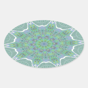 Cool Green Floral pattern Oval Sticker