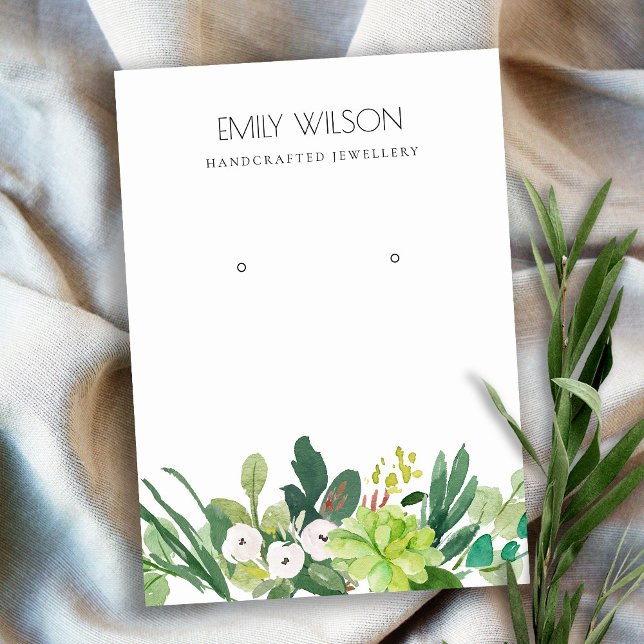 COOL GREEN FOLIAGE SUCCULENT PEONY EARRING DISPLAY BUSINESS CARD (Creator Uploaded)