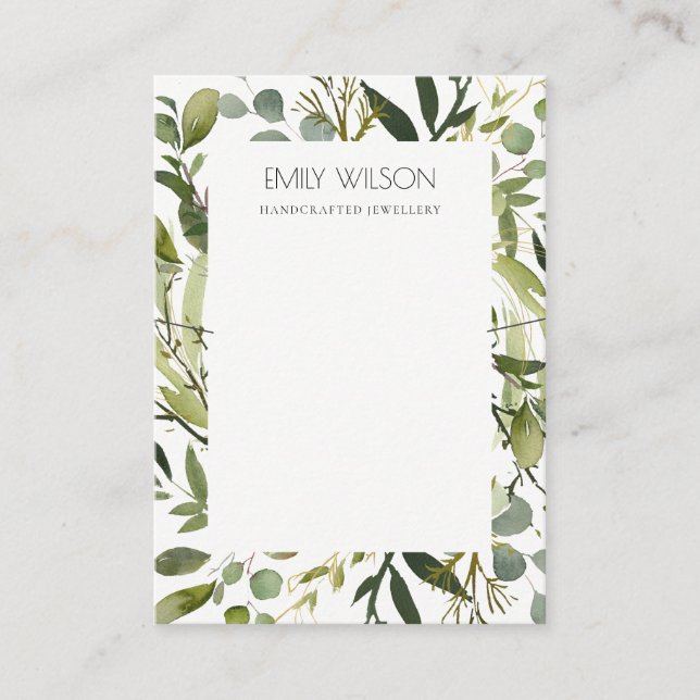 COOL GREEN FOLIAGE WREATH FRAME NECKLACE DISPLAY BUSINESS CARD (Front)