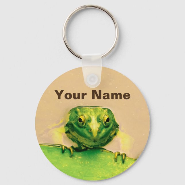Cool Green Frog Personalized Name Key Ring (Front)
