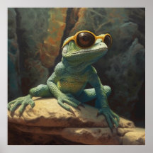 cool green gecko wearing sunglasses