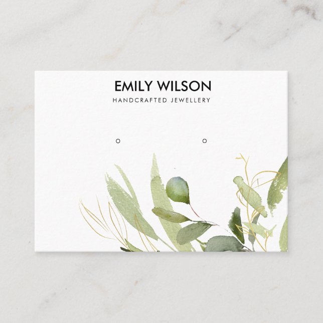 COOL GREEN GOLD FOLIAGE GROVE EARRING DISPLAY BUSI BUSINESS CARD (Front)