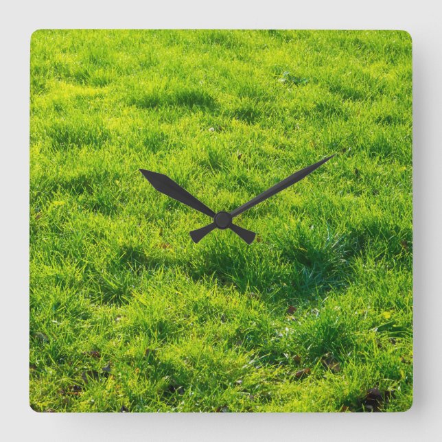 Cool Green Grass Pattern Square Wall Clock (Front)