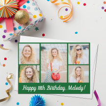 Cool Green Happy Birthday Photo Collage Custom
