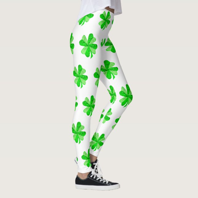Cool Green Irish Shamrock Clover Patricks Day Leggings (Right)