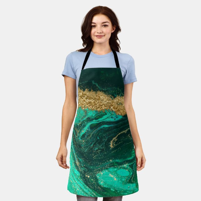 Cool Green Marble Gold Glitter  Apron (Worn)