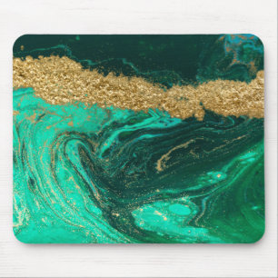 Cool Green Marble Gold Glitter Mouse Mat