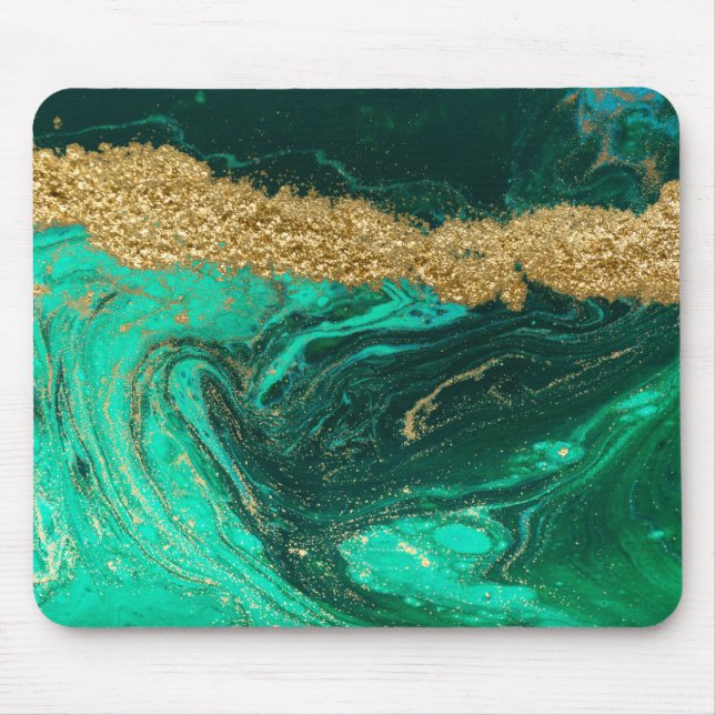 Cool Green Marble Gold Glitter Mouse Mat (Front)