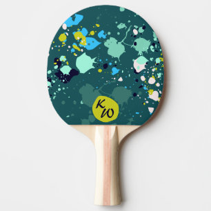Cool Green Paint Splatter Initial Ping Pong Paddle