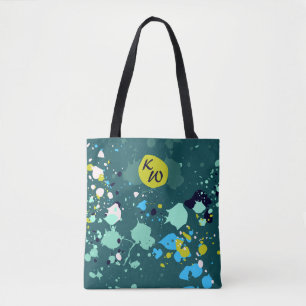 Cool Green Paint Splatter Initial  Tote Bag