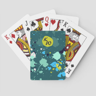 Cool Green Paint Splatter Initials Playing Cards